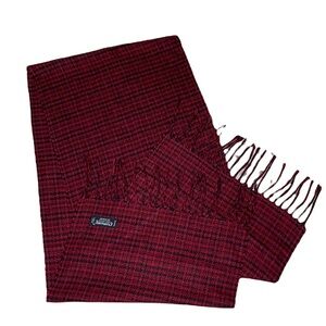 Christian Dior Monsieur Red & Black Houndstooth Plaid Cashmaire Scarf